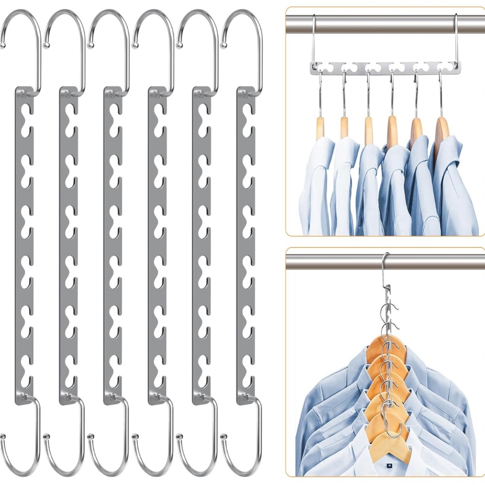 Space Saving Sturdy Cascading Silver Metal Hangers Closet Organizer Pack of 4
